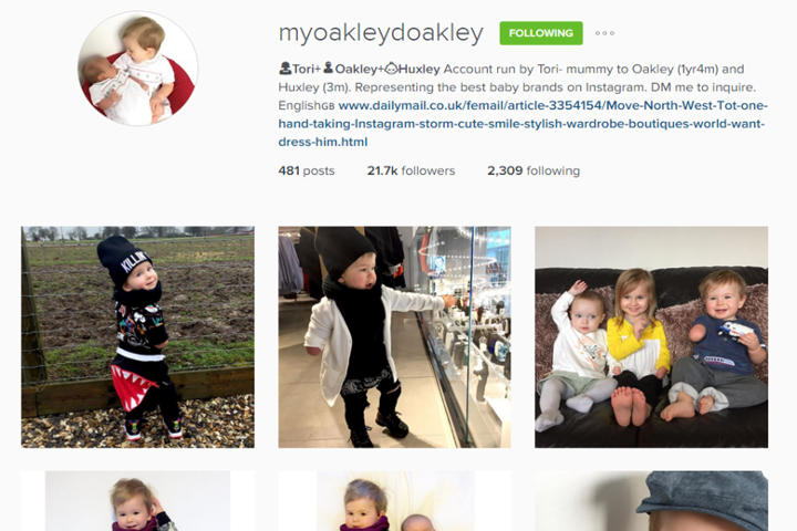 Screenshot of 16-month-old Oakley Lynch's Instagram account, featuring pictures of the boy and his siblings looking incredibly dapper