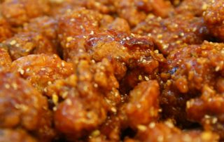 Close-up of a kimchi and chicken dish