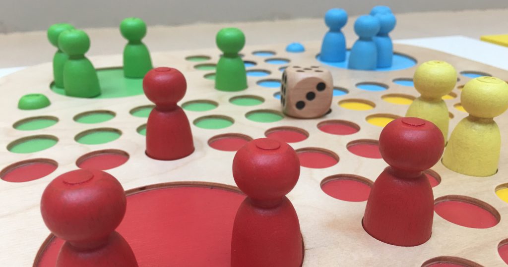 Photo of the Fia Touch, an accessible Ludo game set