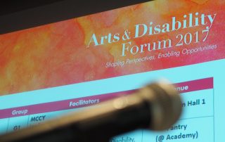 Photo of the stage backdrop at the Arts and Disability Forum 2017