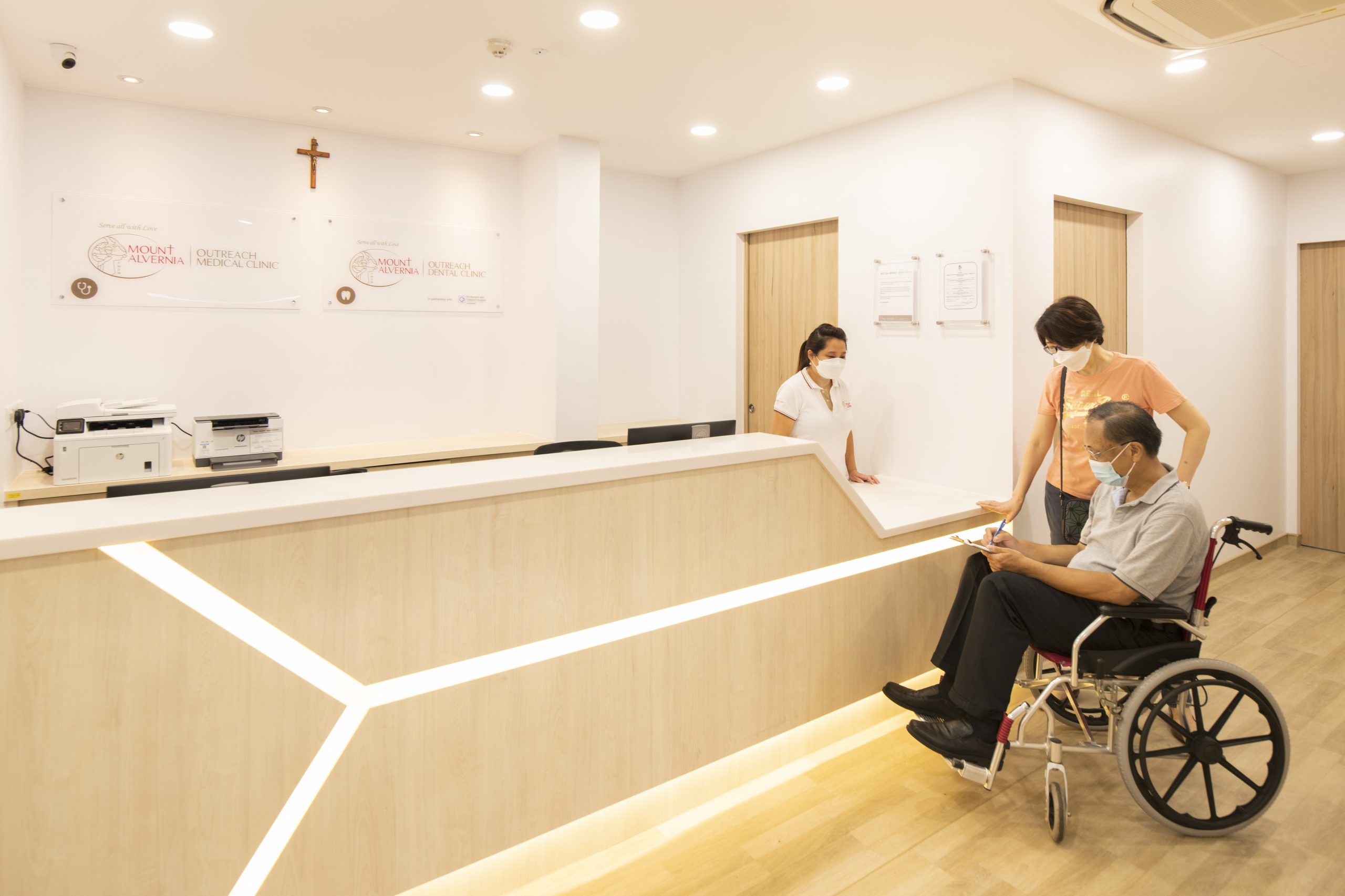 The clinic is spacious and has a low registration counter to allow ease of movement for persons with disabilities.